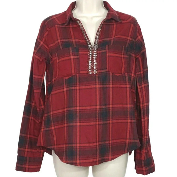 Hollister Sequin Neck Flannel Tunic Top Size S - Picture 1 of 8